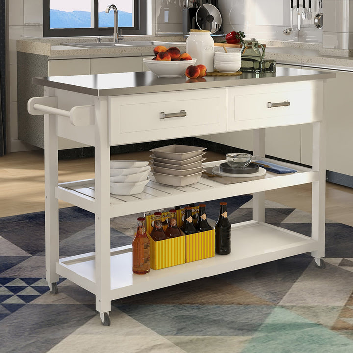 Nestfair White Wood Base with Mdf Wood Top Rolling Kitchen Cart (19.69-in x 47.2-in x 36.02-in)