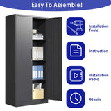 Kahomvis Black 3-Shelf Office Cabinet