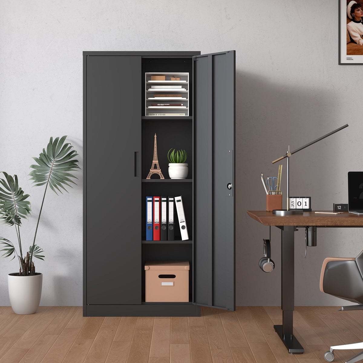 Kahomvis Black 3-Shelf Office Cabinet