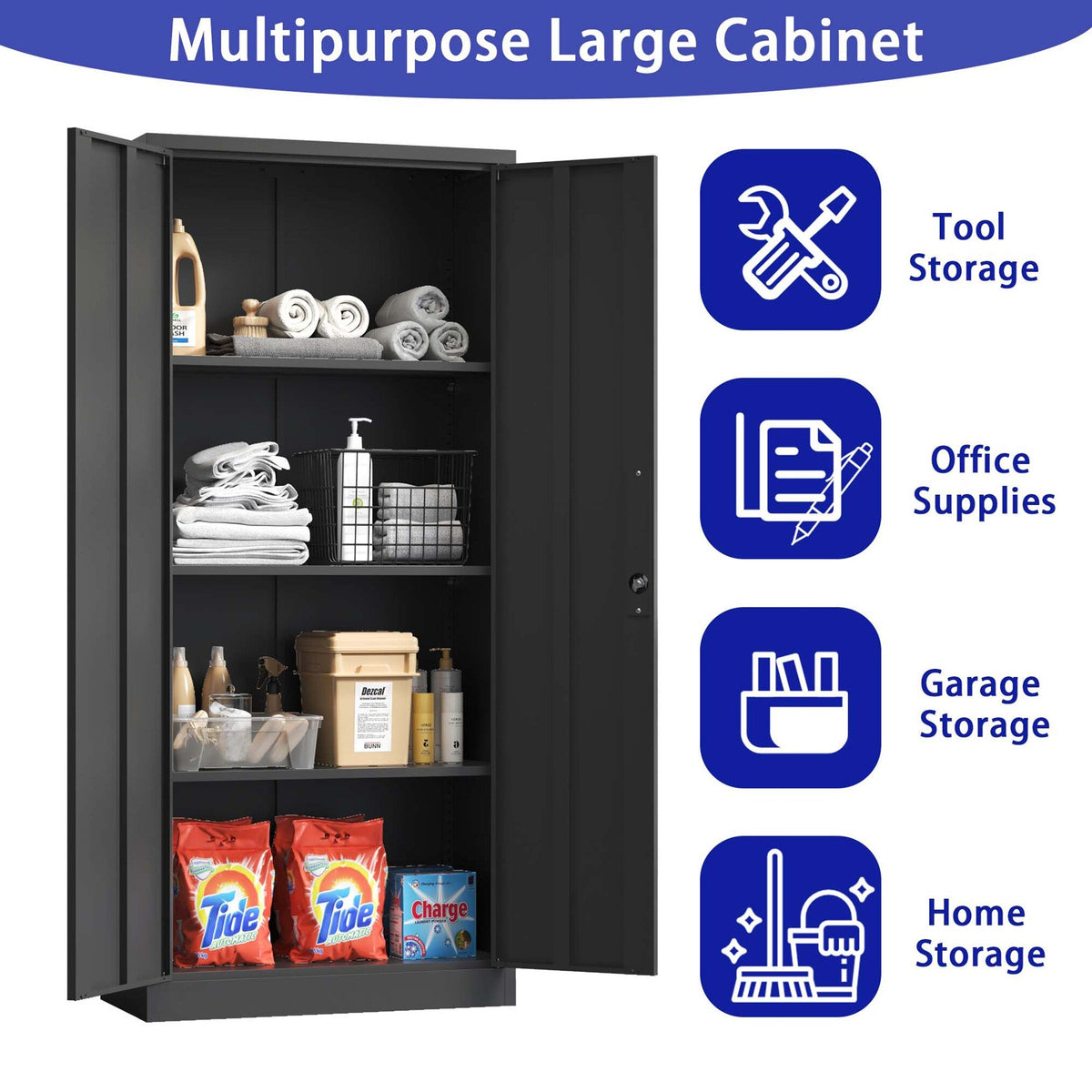 Kahomvis Black 3-Shelf Office Cabinet