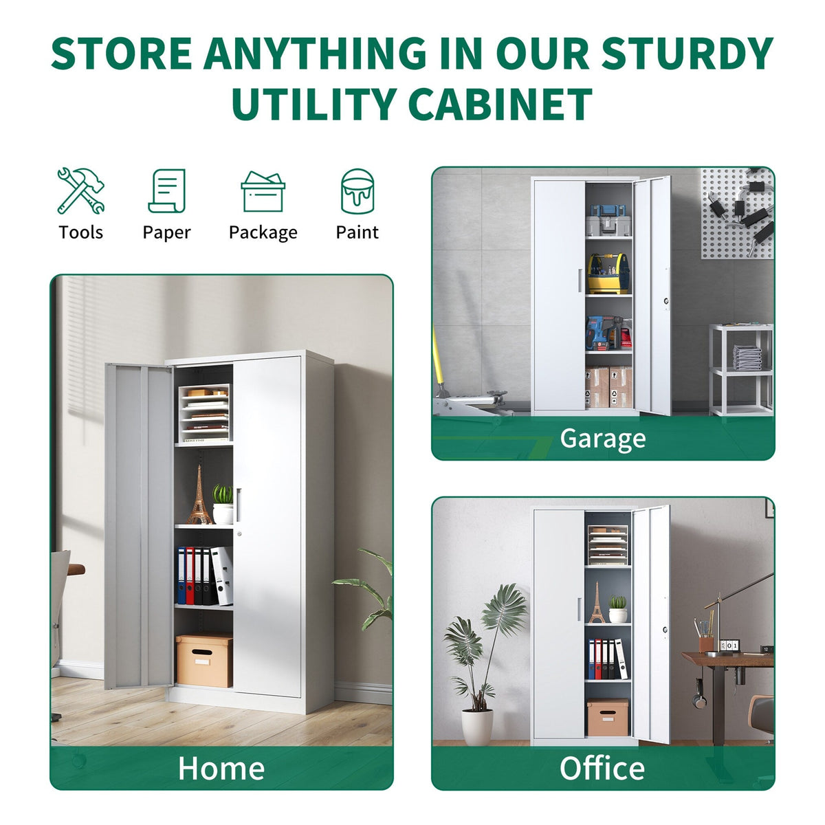 Kahomvis White 3-Shelf Office Cabinet