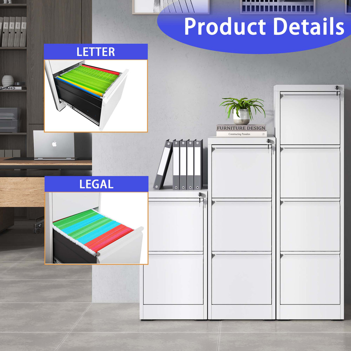 Kahomvis White Office Cabinet