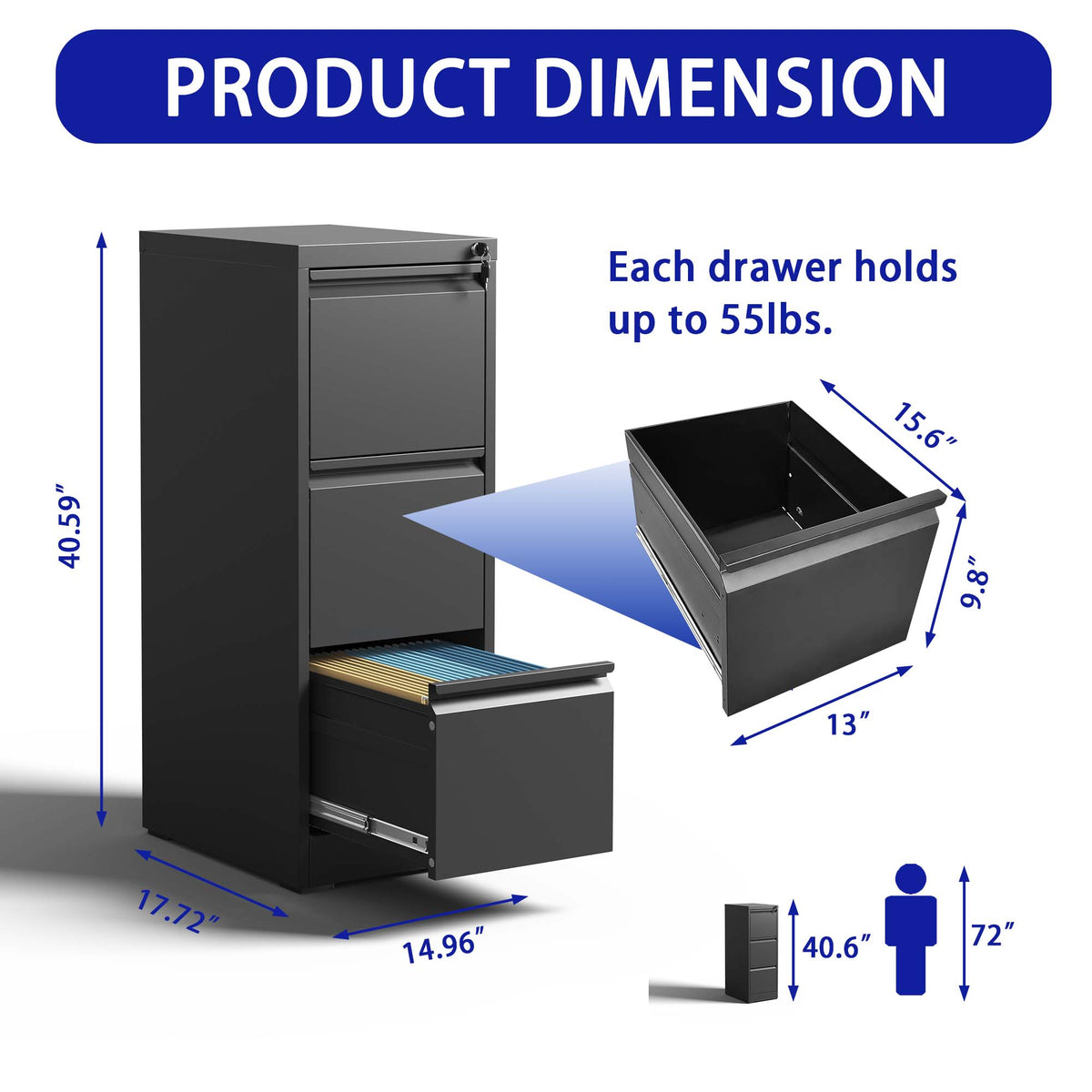 Kahomvis Black Office Cabinet