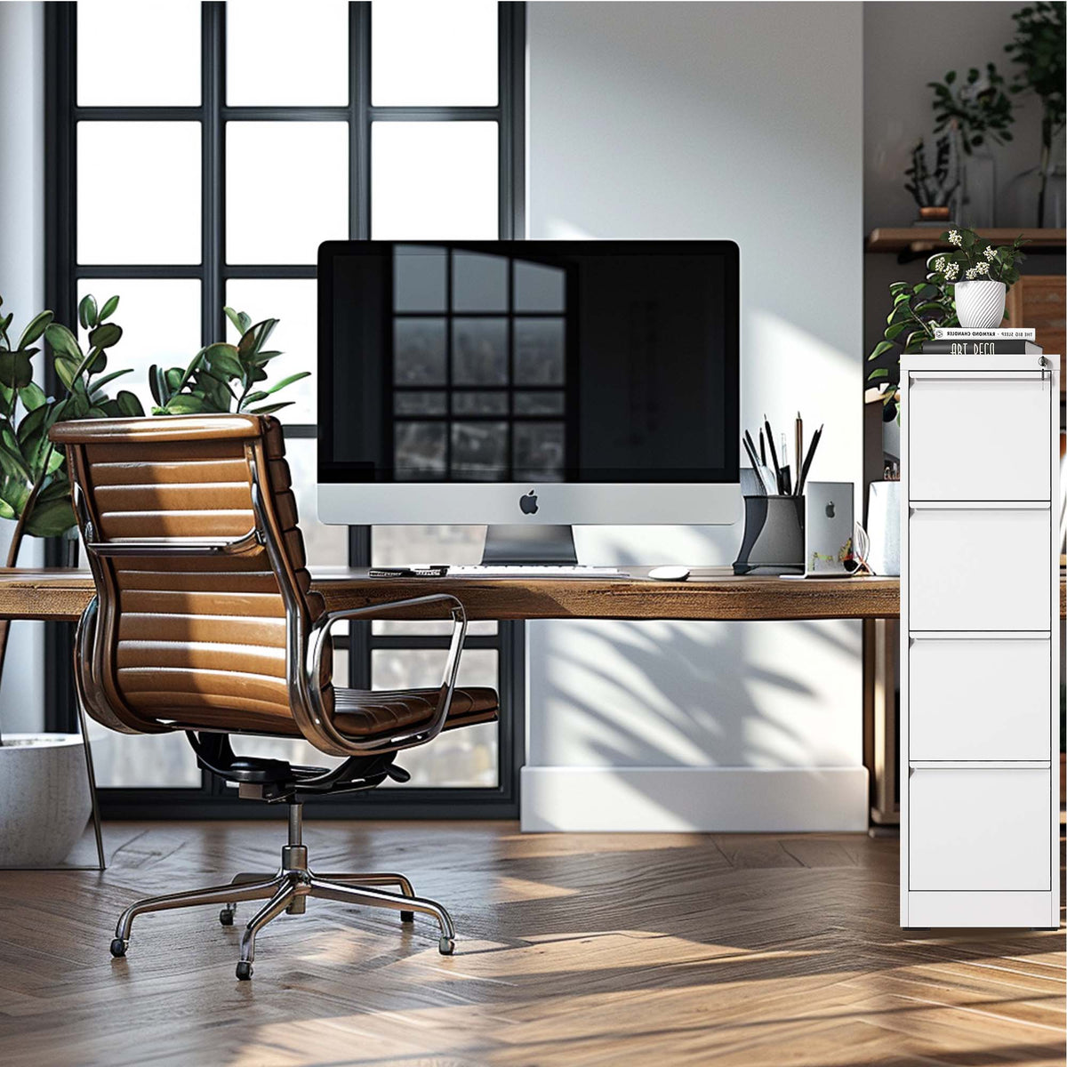 Kahomvis White Office Cabinet