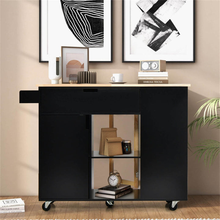 BABOOM Black Mdf Base with Wood Top Rolling Kitchen Island (30-in x 49-in x 36-in)