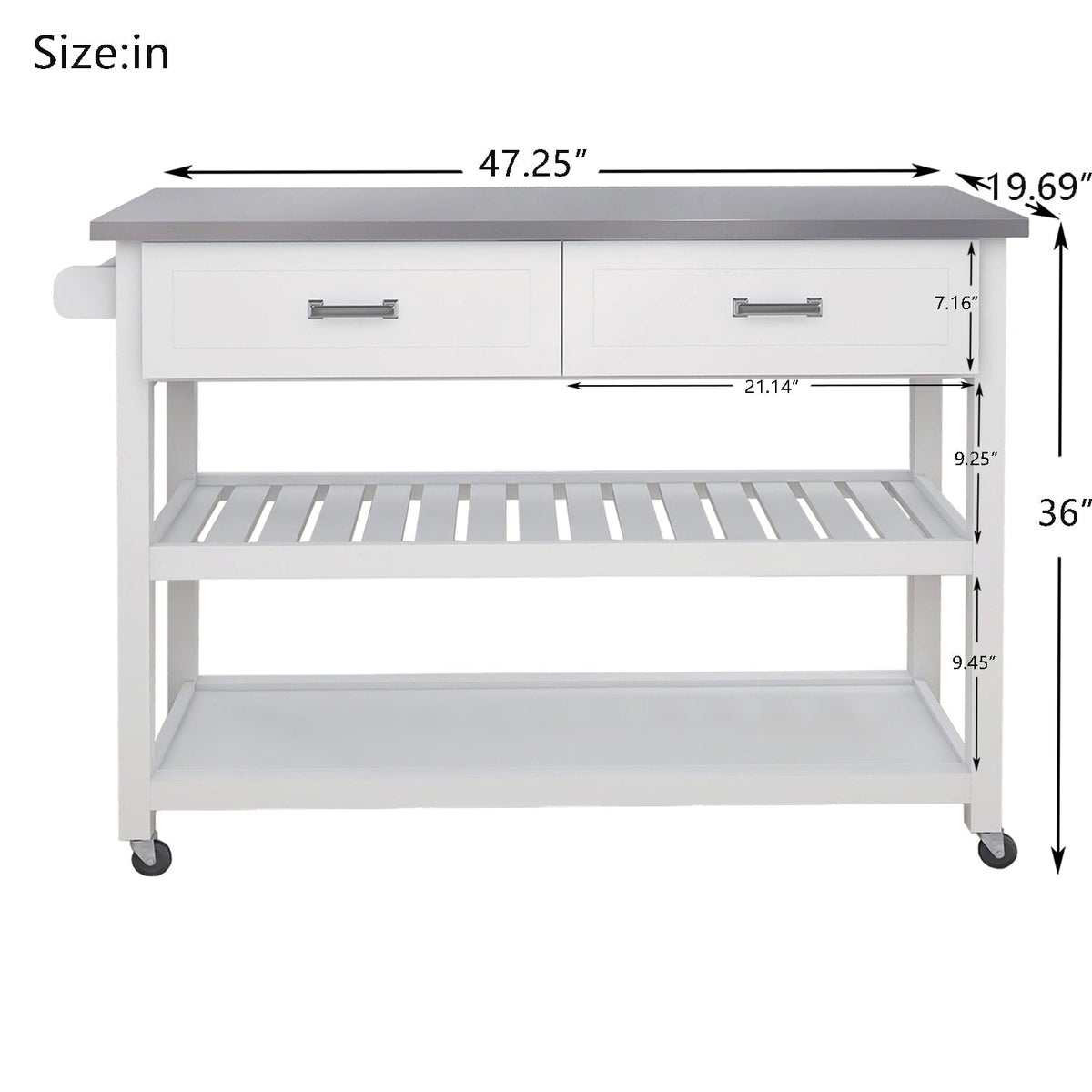 Nestfair White Wood Base with Mdf Wood Top Rolling Kitchen Cart (19.69-in x 47.2-in x 36.02-in)