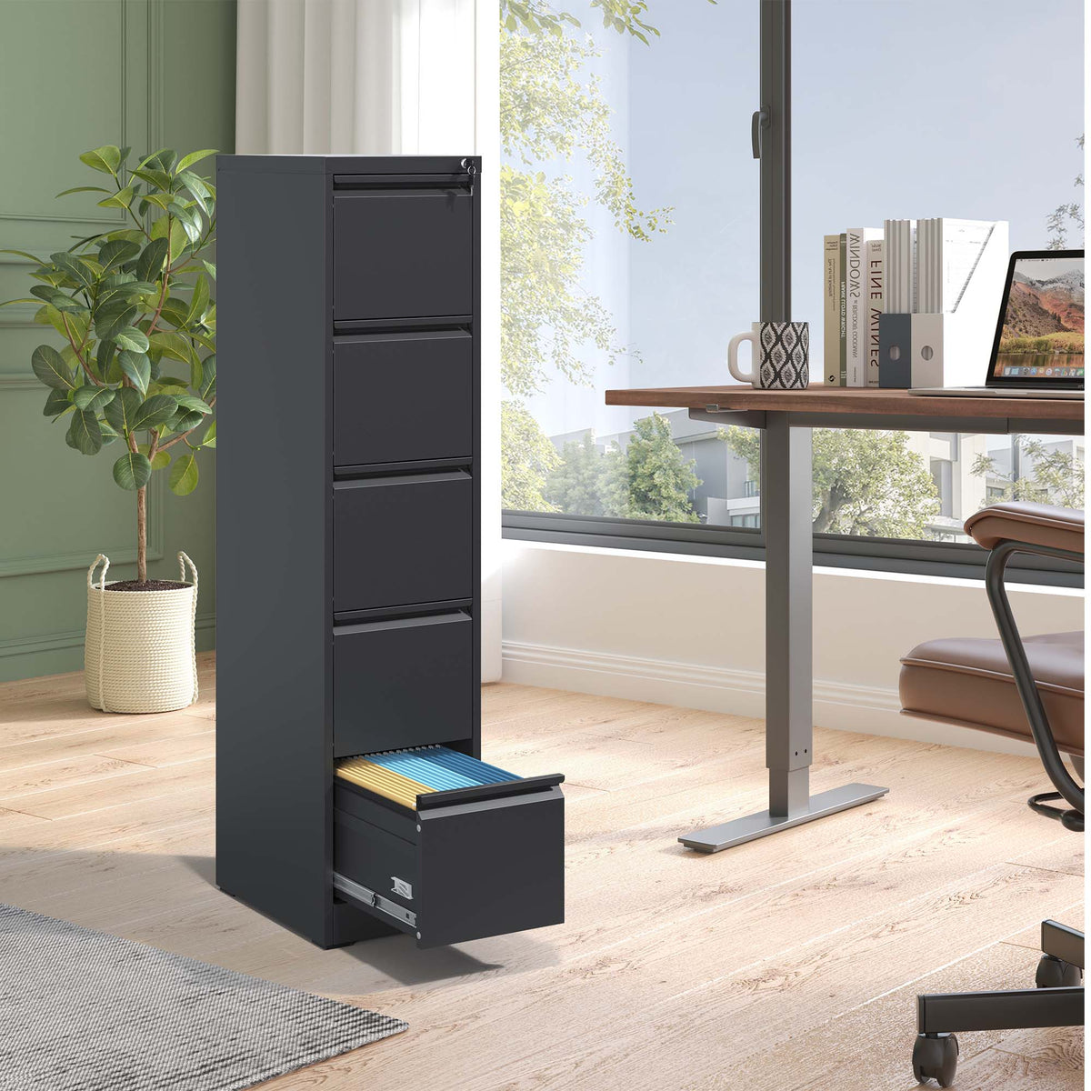 Kahomvis Black Office Cabinet