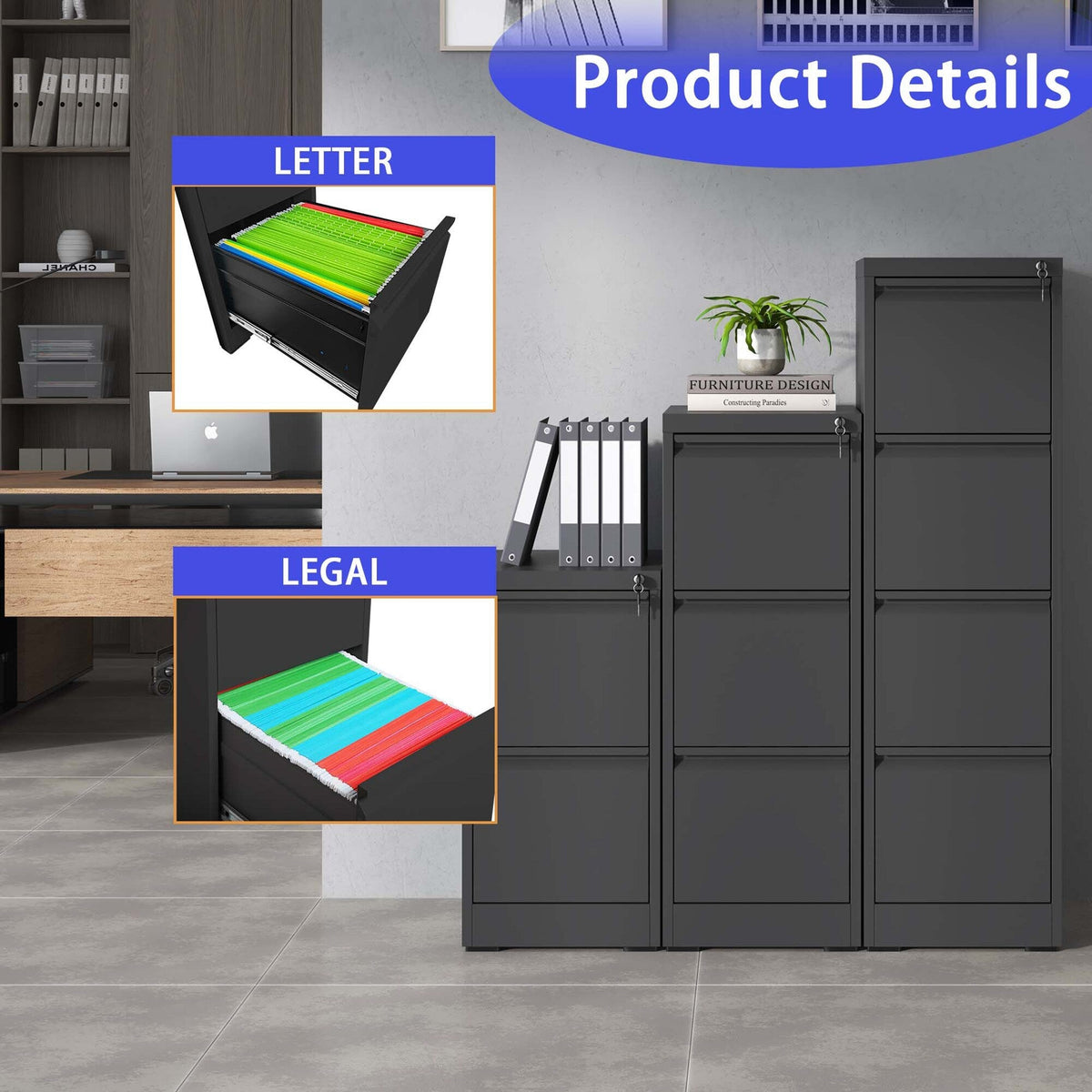 Kahomvis Black Office Cabinet