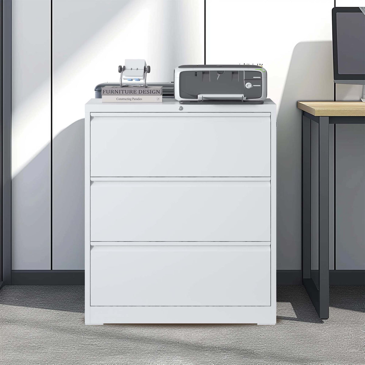 Kahomvis White Office Cabinet