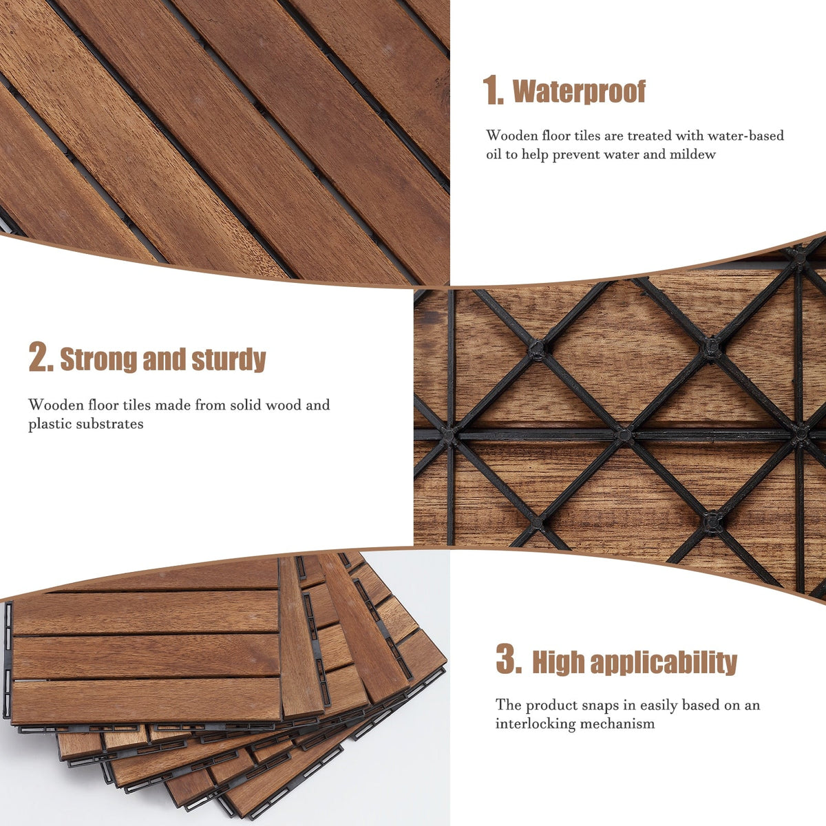 Maocao Hoom 12-in x 12-in Brown Prefinished Pressure Treated Wood Deck Tile (10-sq ft)