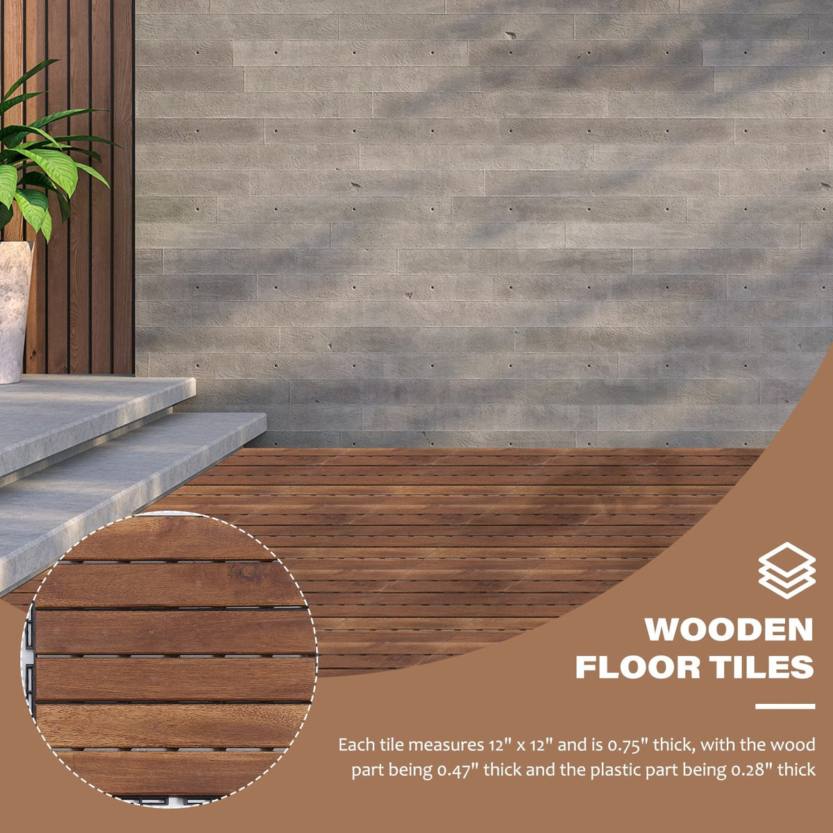 Maocao Hoom 12-in x 12-in Brown Prefinished Pressure Treated Wood Deck Tile (10-sq ft)