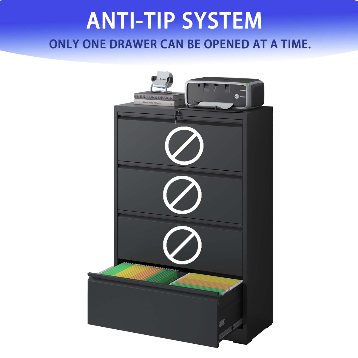 Kahomvis Black Office Cabinet
