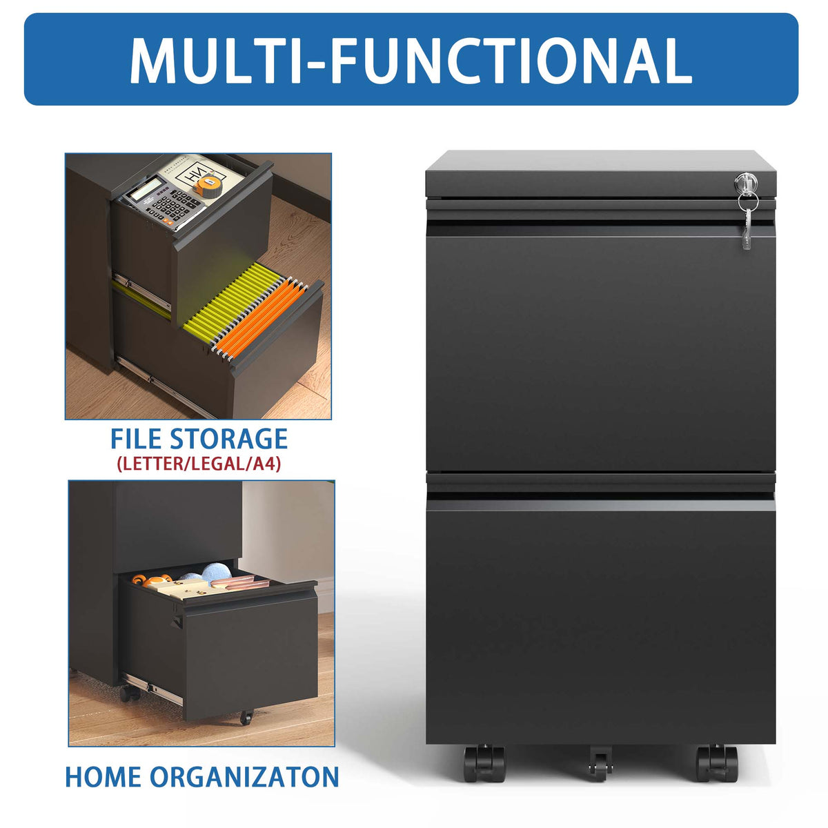 Kahomvis Black Office Cabinet