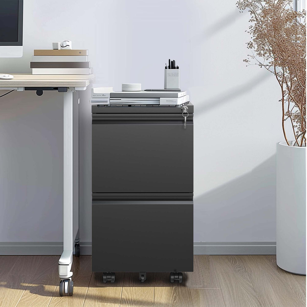 Kahomvis Black Office Cabinet