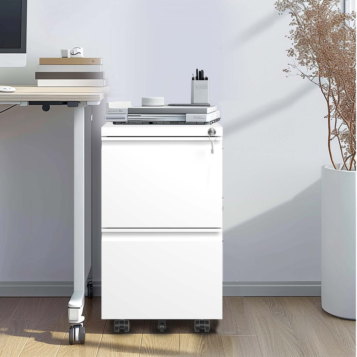 Kahomvis White Office Cabinet
