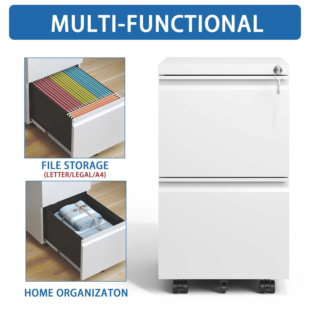 Kahomvis White Office Cabinet