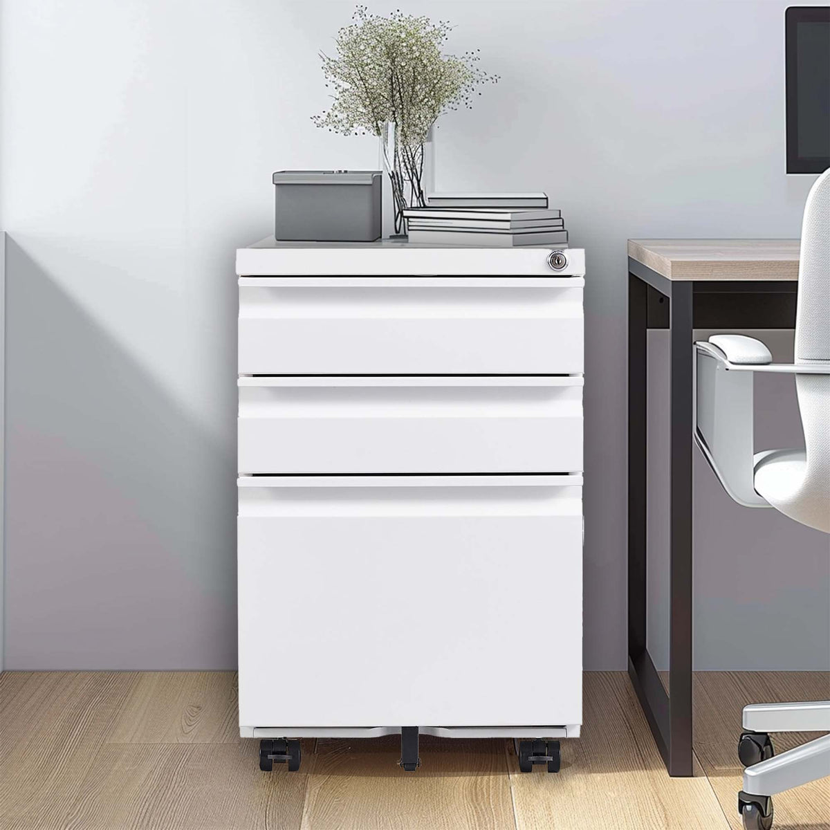 Kahomvis White Office Cabinet