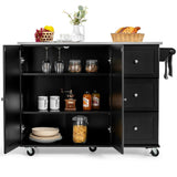 BABOOM Black Mdf Base with Stainless Steel Metal Top Rolling Kitchen Cart (18-in x 54-in x 36-in)