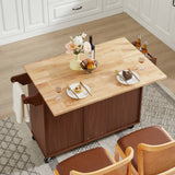 Kahomvis Brown Mdf Base with Wood Top Rolling Kitchen Island (18-in x 54-in x 35.5-in)