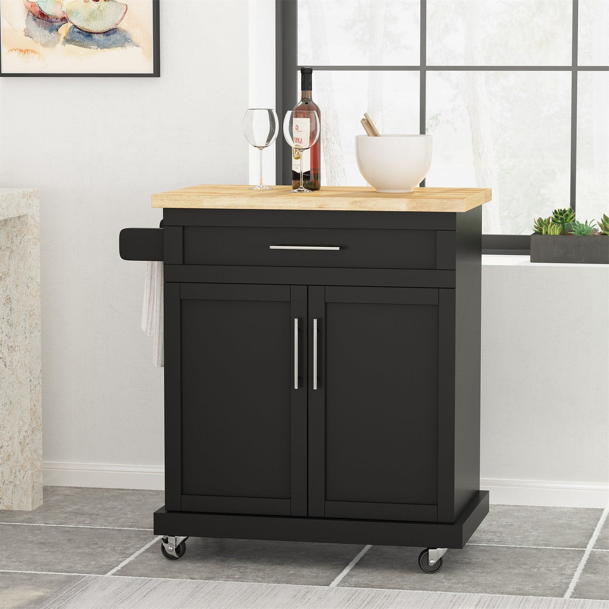 BABOOM Black Composite Base with Composite Top Rolling Kitchen Cart (18-in x 32-in x 34.5-in)