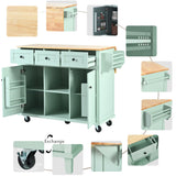 Kahomvis Green Mdf Base with Wood Top Rolling Kitchen Island (17.7-in x 53-in x 37.2-in)