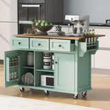 Kahomvis Green Mdf Base with Wood Top Rolling Kitchen Island (17.7-in x 53-in x 37.2-in)