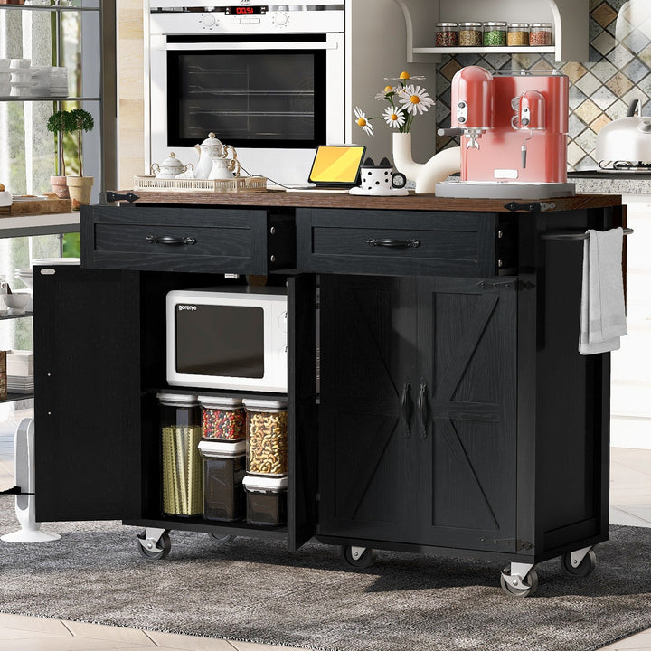BABOOM Black Mdf Base with Mdf Wood Top Rolling Kitchen Cart (28.75-in x 53.5-in x 36.5-in)