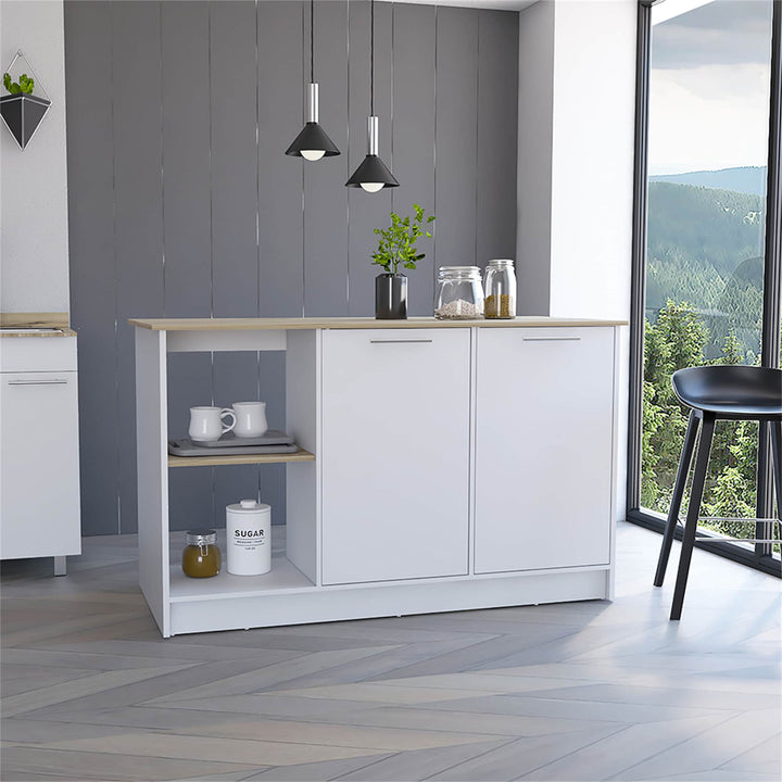 BABOOM White Composite Base with Composite Top Kitchen Island (25.1-in x 59-in x 35.4-in)