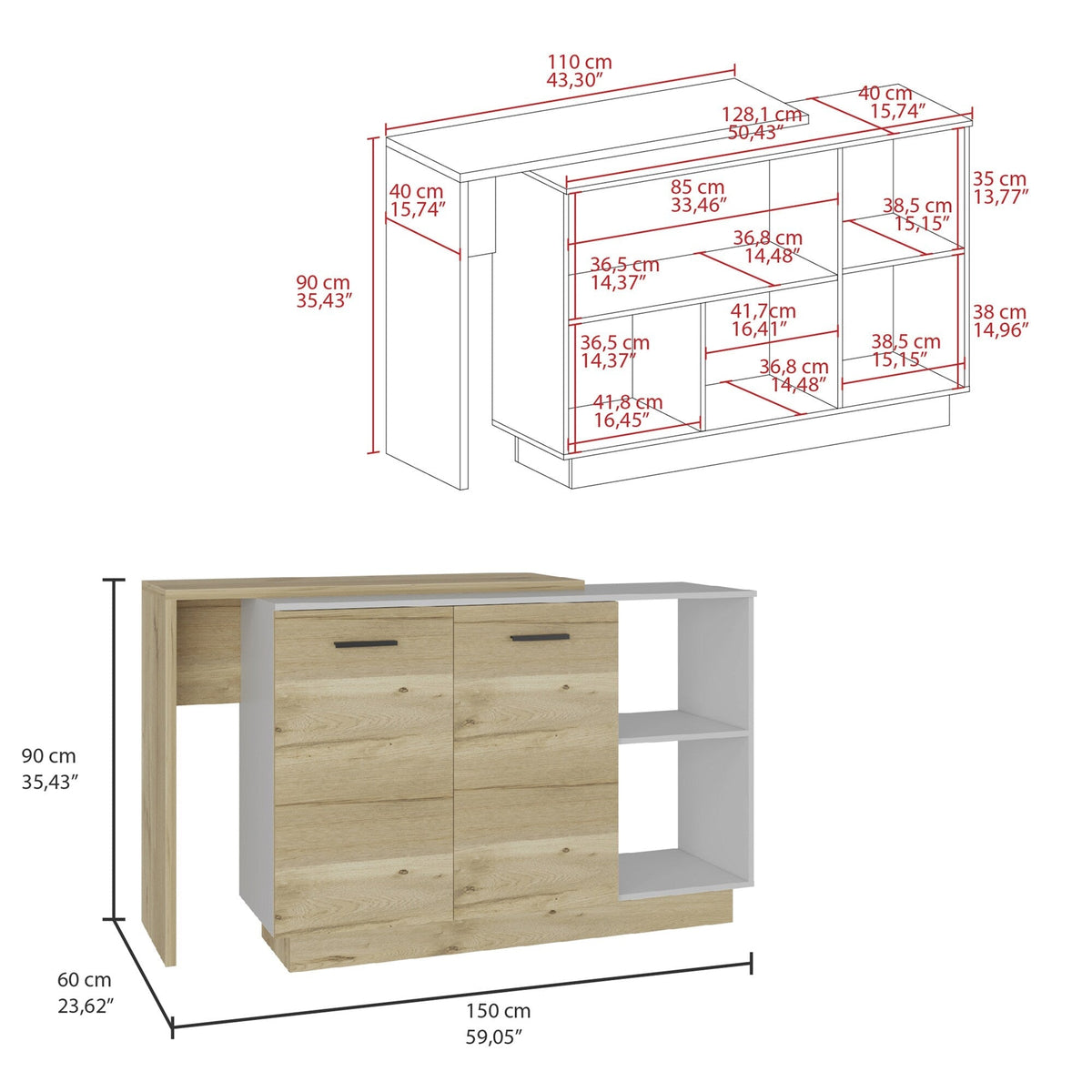 BABOOM Composite Base with Composite Top Kitchen Island (23.6-in x 59-in x 35.4-in)