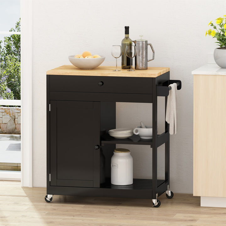 BABOOM Black Wood Base with Wood Top Rolling Kitchen Cart (17-in x 32.5-in x 34.5-in)