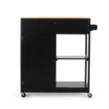 BABOOM Black Wood Base with Wood Top Rolling Kitchen Cart (17-in x 32.5-in x 34.5-in)