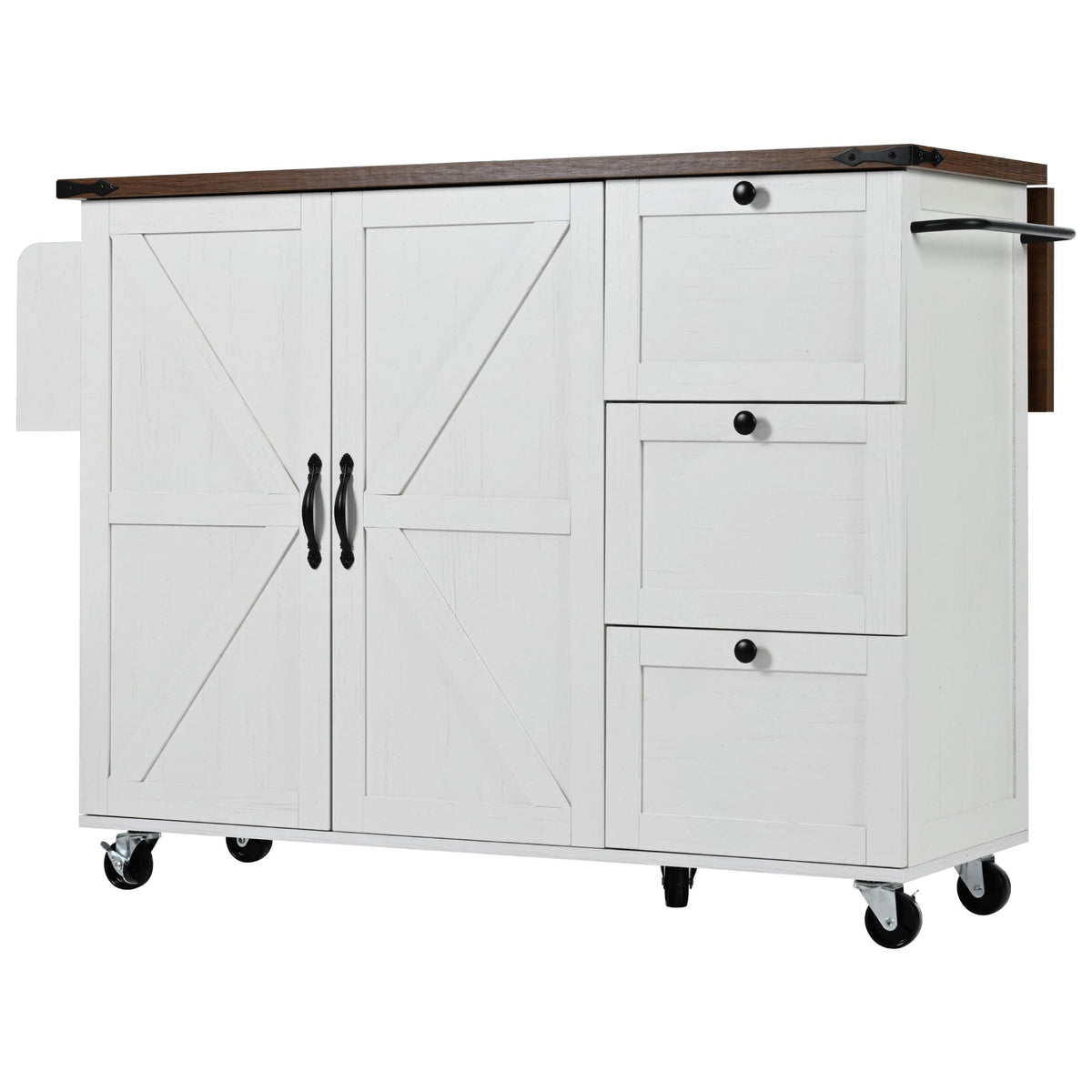 BABOOM White Mdf Base with Composite Top Rolling Kitchen Island (28.7-in x 54.5-in x 36.5-in)