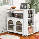 Kahomvis White Mdf Base with Wood Top Rolling Kitchen Island (15.8-in x 73.5-in x 37-in)