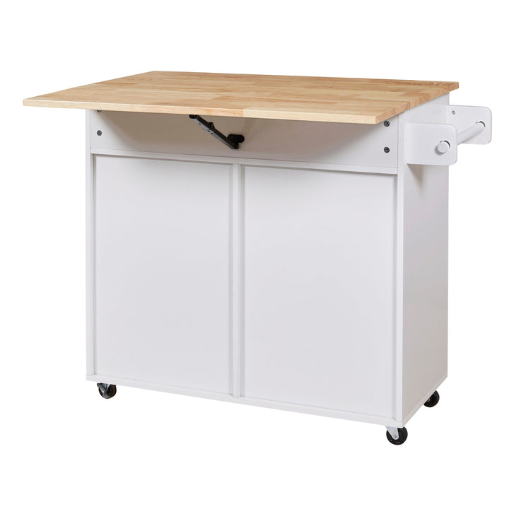 Kahomvis White Mdf Base with Wood Top Rolling Kitchen Island (16.7-in x 39-in x 34-in)