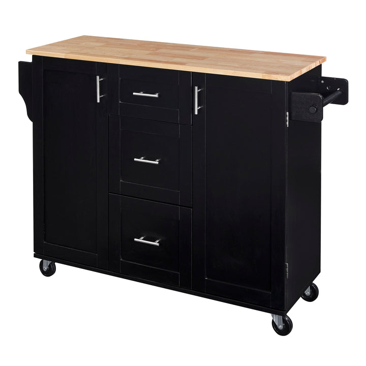 Kahomvis Black Mdf Base with Wood Top Rolling Kitchen Island (17-in x 50-in x 36.9-in)