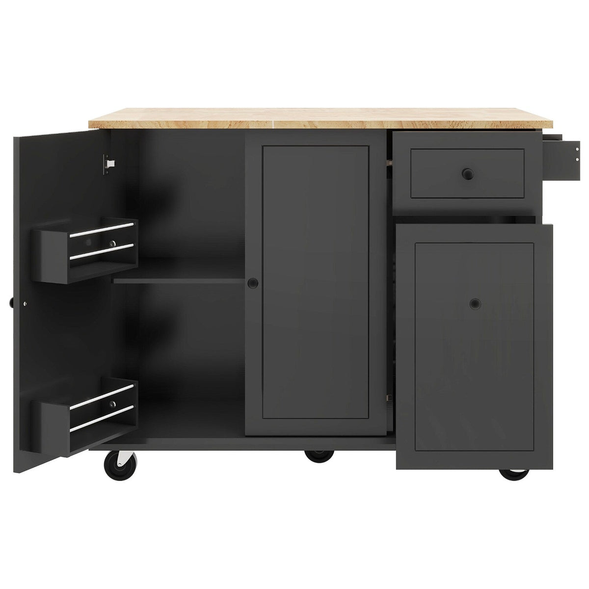 Kahomvis Black Mdf Base with Wood Top Rolling Kitchen Island (29-in x 54-in x 36.8-in)