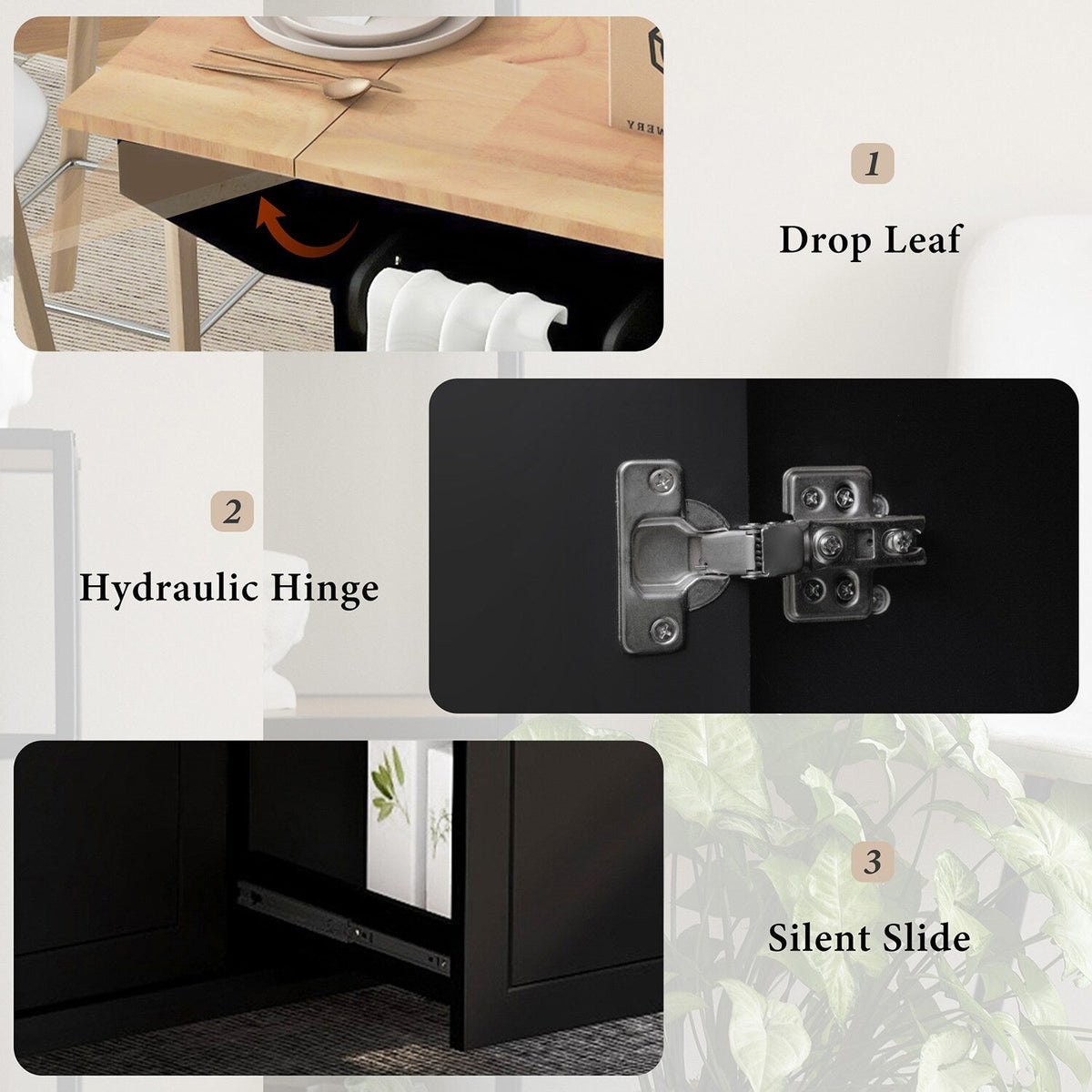 Kahomvis Black Mdf Base with Wood Top Rolling Kitchen Island (29-in x 54-in x 36.8-in)