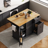 Kahomvis Black Mdf Base with Wood Top Rolling Kitchen Island (29-in x 54-in x 36.8-in)