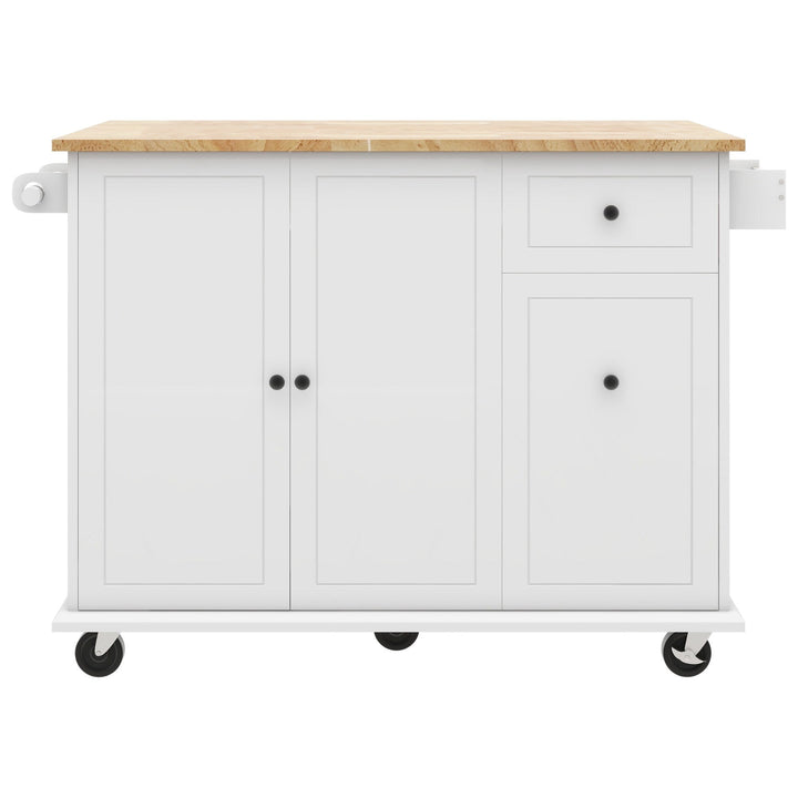 Kahomvis White Mdf Base with Wood Top Rolling Kitchen Island (29-in x 54-in x 36.8-in)