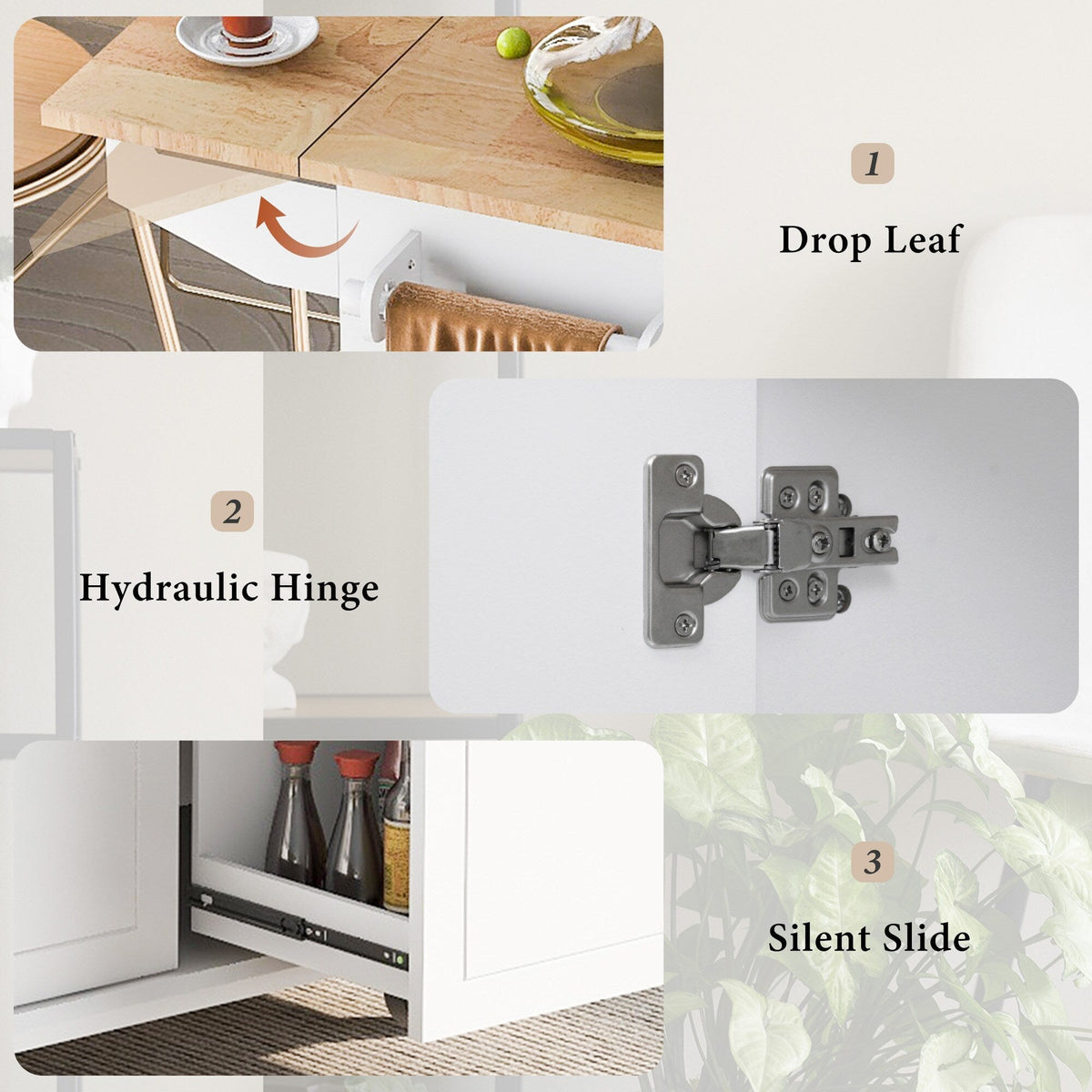 Kahomvis White Mdf Base with Wood Top Rolling Kitchen Island (29-in x 54-in x 36.8-in)