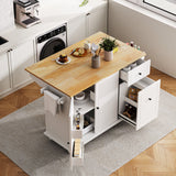 Kahomvis White Mdf Base with Wood Top Rolling Kitchen Island (29-in x 54-in x 36.8-in)