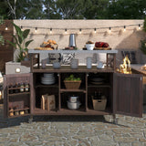 Kahomvis Brown Wood Base with Steel Metal Top Rolling Kitchen Island (18.5-in x 50.25-in x 36.3-in)
