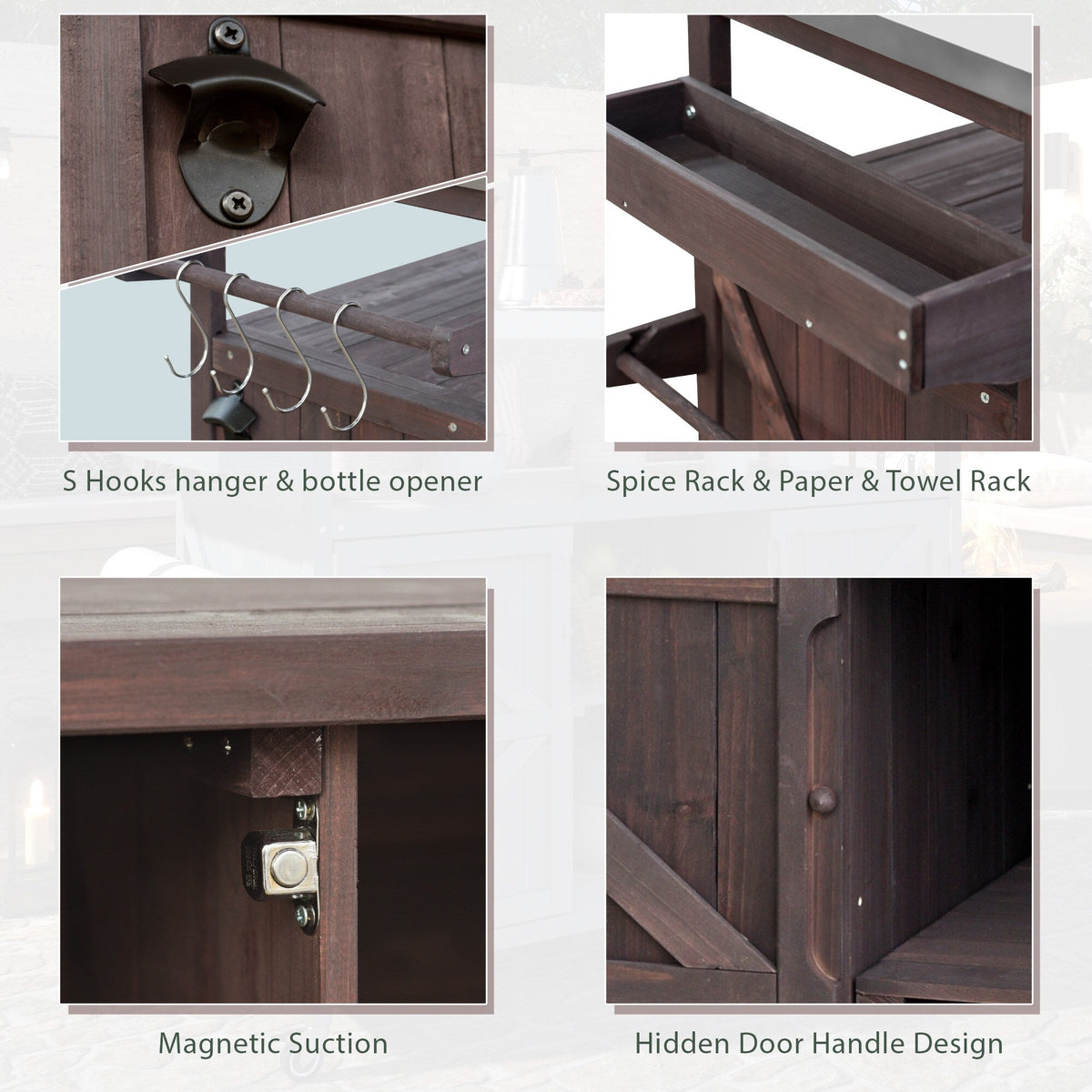 Kahomvis Brown Wood Base with Steel Metal Top Rolling Kitchen Island (18.5-in x 50.25-in x 36.3-in)