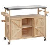 Kahomvis Wood Base with Steel Metal Top Rolling Kitchen Island (18.5-in x 50.25-in x 36.3-in)
