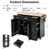 Kahomvis Black Mdf Base with Wood Top Rolling Kitchen Island (17.7-in x 43.3-in x 37-in)