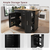 Kahomvis Black Mdf Base with Wood Top Rolling Kitchen Island (17.7-in x 43.3-in x 37-in)