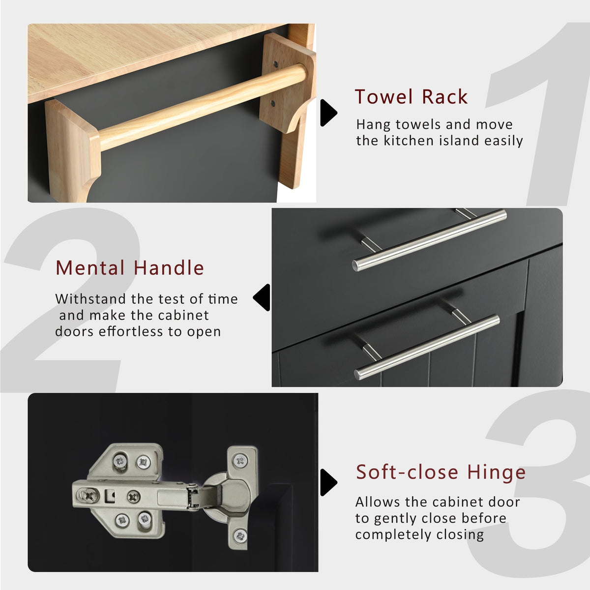 Kahomvis Black Mdf Base with Wood Top Rolling Kitchen Island (17.7-in x 43.3-in x 37-in)