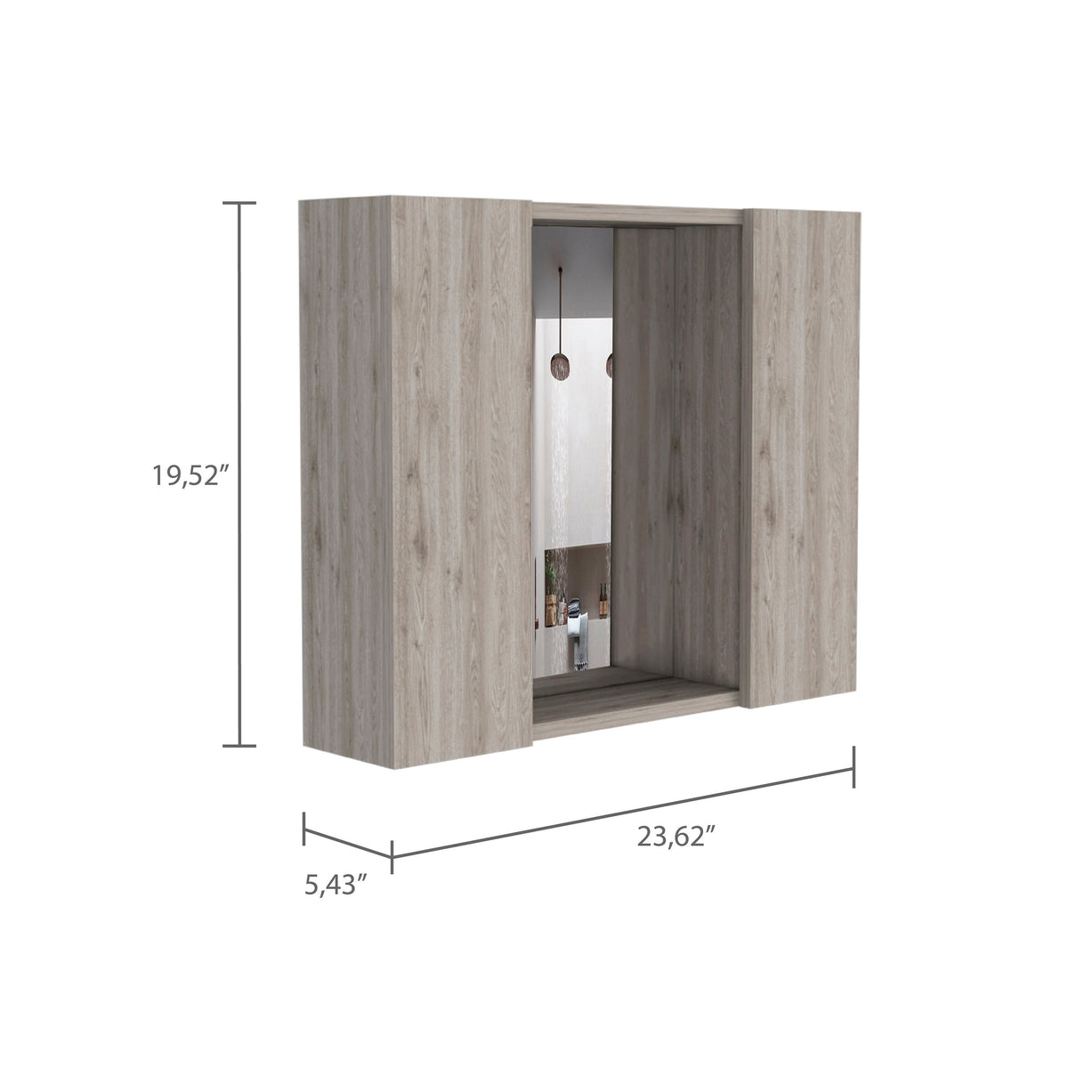 WELLFOR 24-in x 20-in Surface Mount Light Gray Mirrored Medicine Cabinet