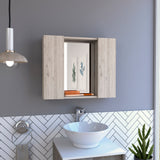WELLFOR 24-in x 20-in Surface Mount Light Gray Mirrored Medicine Cabinet