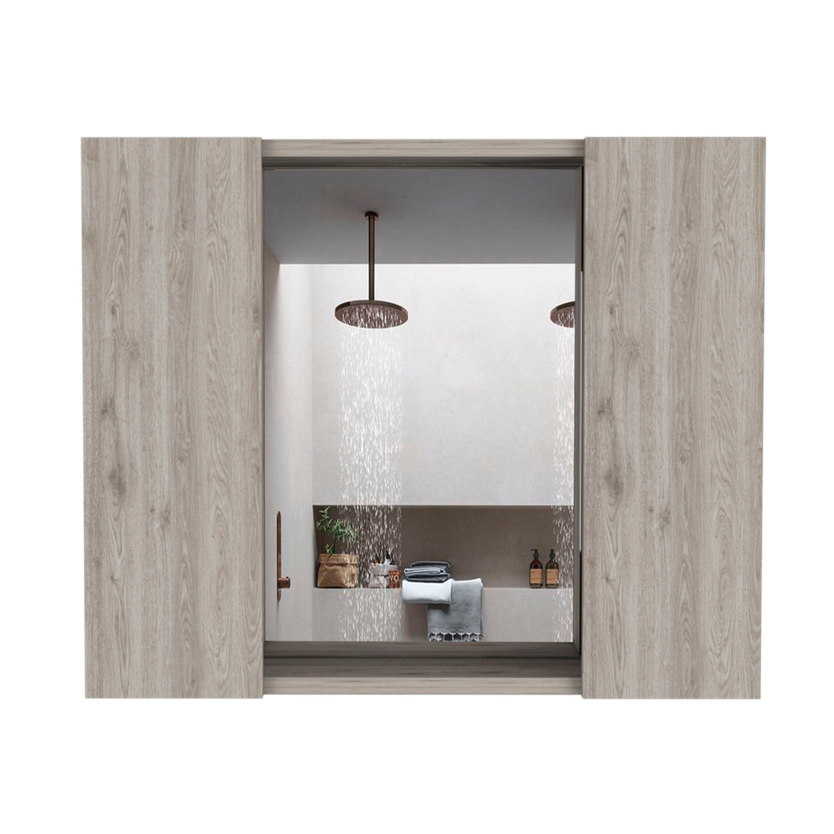 WELLFOR 24-in x 20-in Surface Mount Light Gray Mirrored Medicine Cabinet